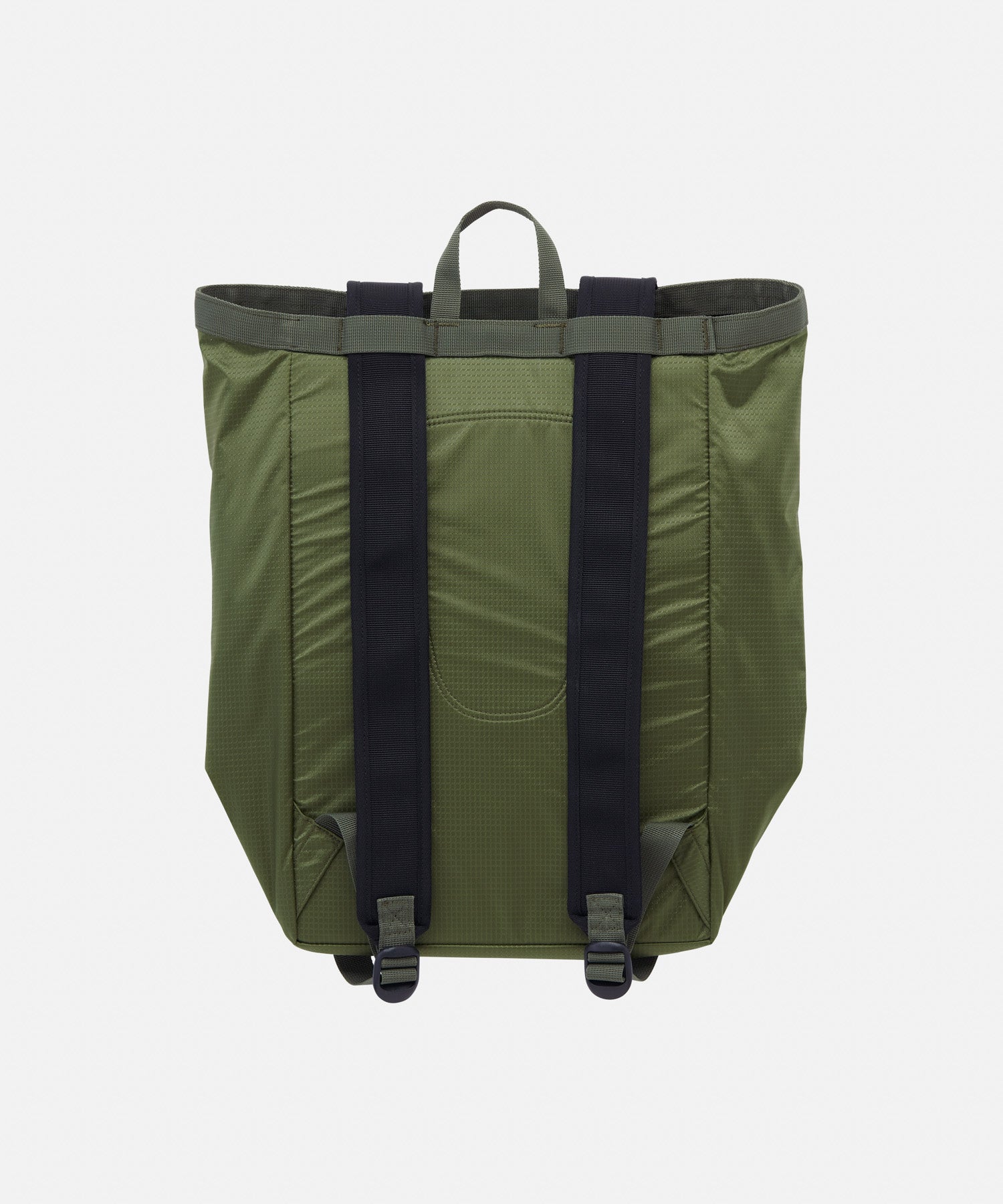 Gramicci convertible tote backpack olive multi-use bag worn as backpack outdoor travel lifestyle view