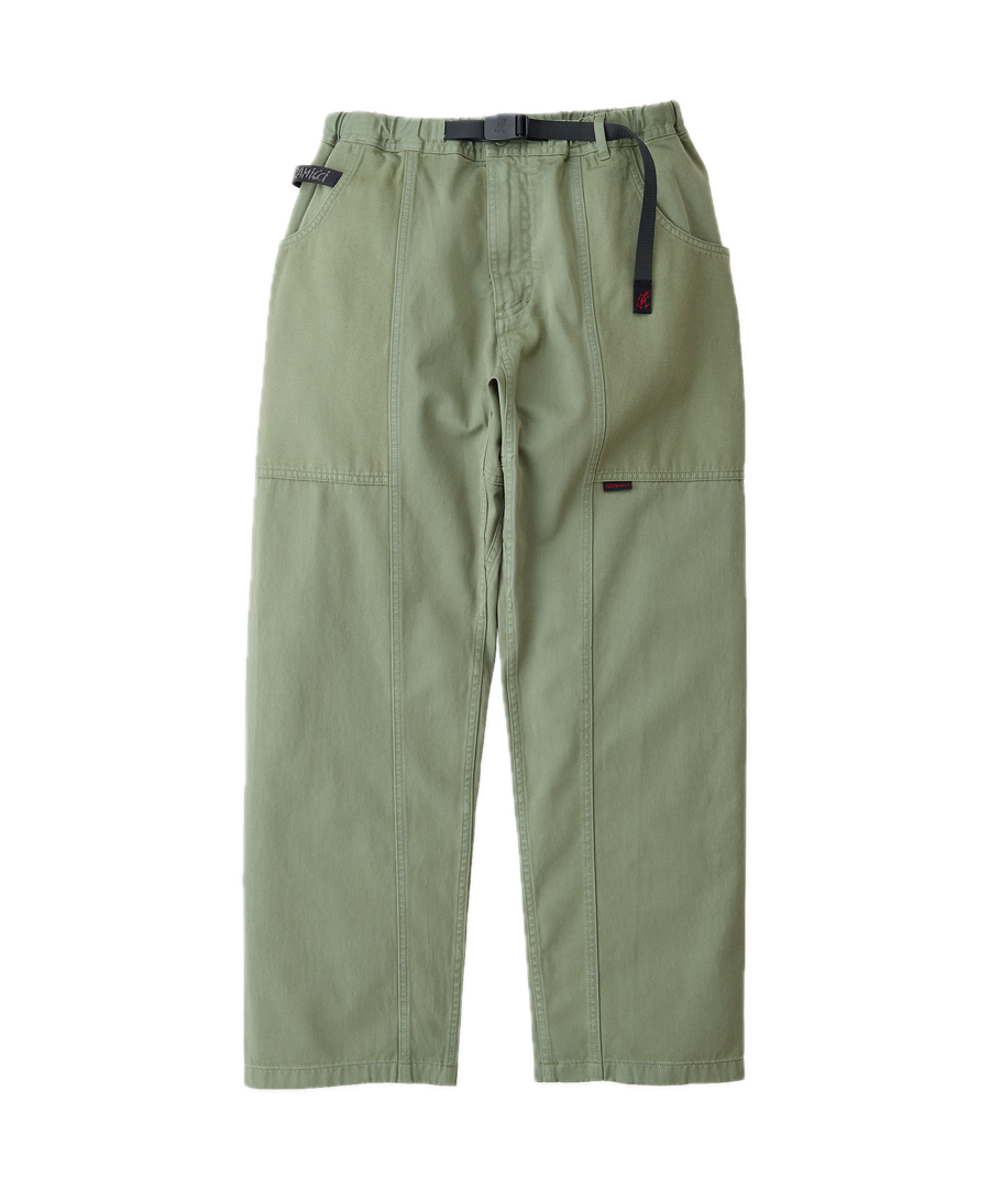 Gramicci Gadget Pant Sage front view in eco cotton washed twill with wrap-around utility pockets