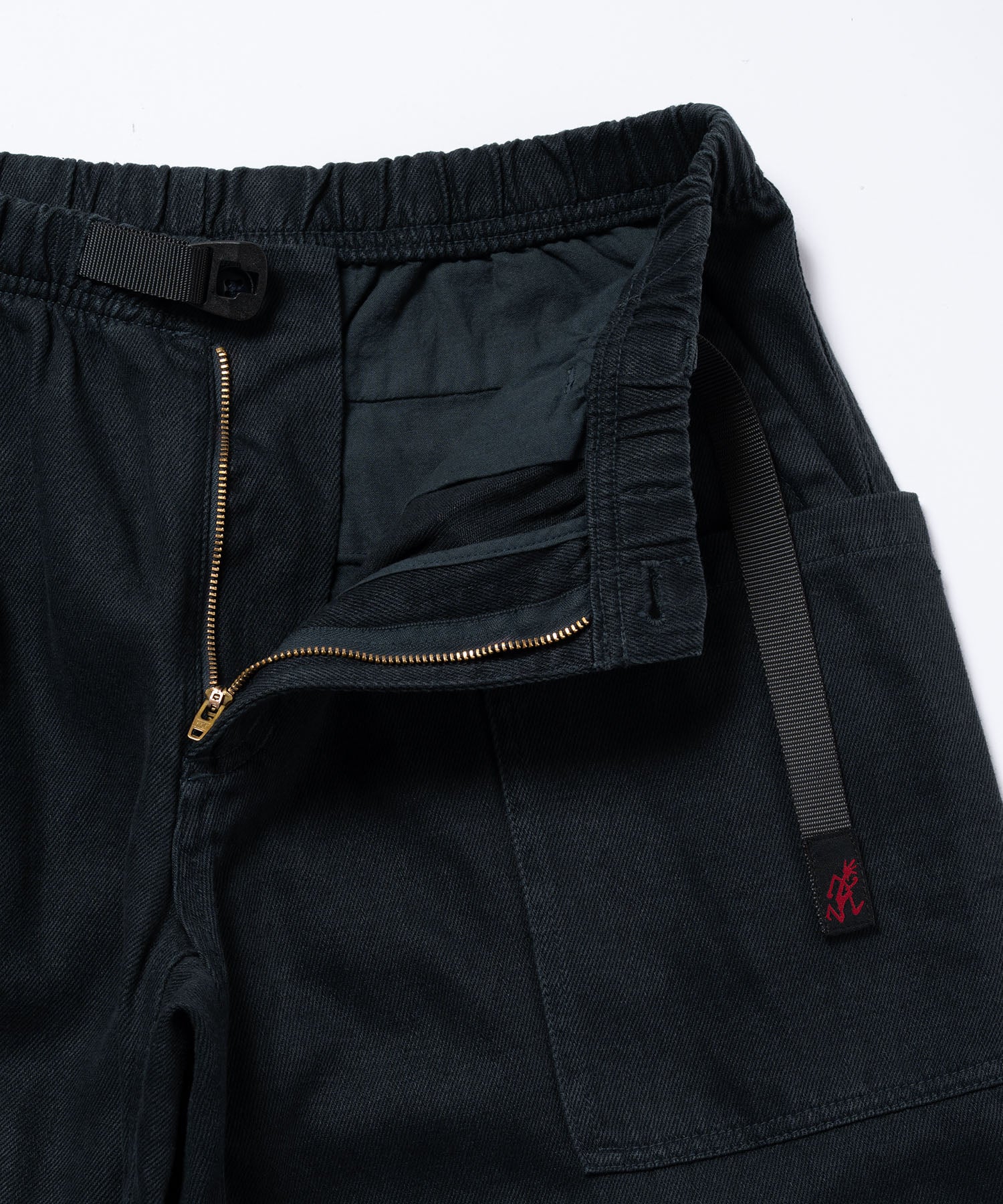 Gramicci Hemp Relaxed Pant Carbon detail shot – durable hemp cotton twill fabric texture with rugged outdoor finish