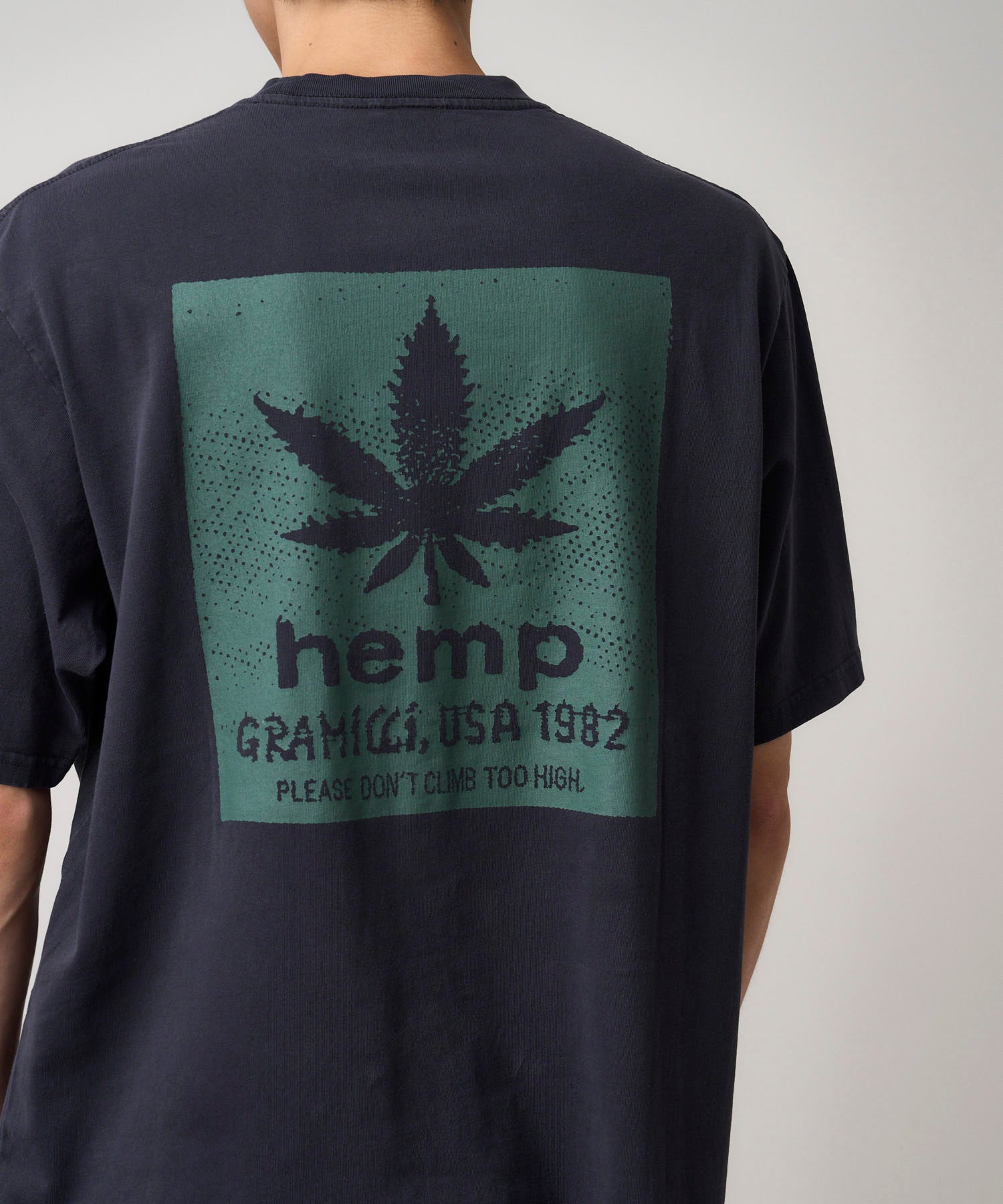 Side View of Gramicci Hemp Tee Navy Pigment