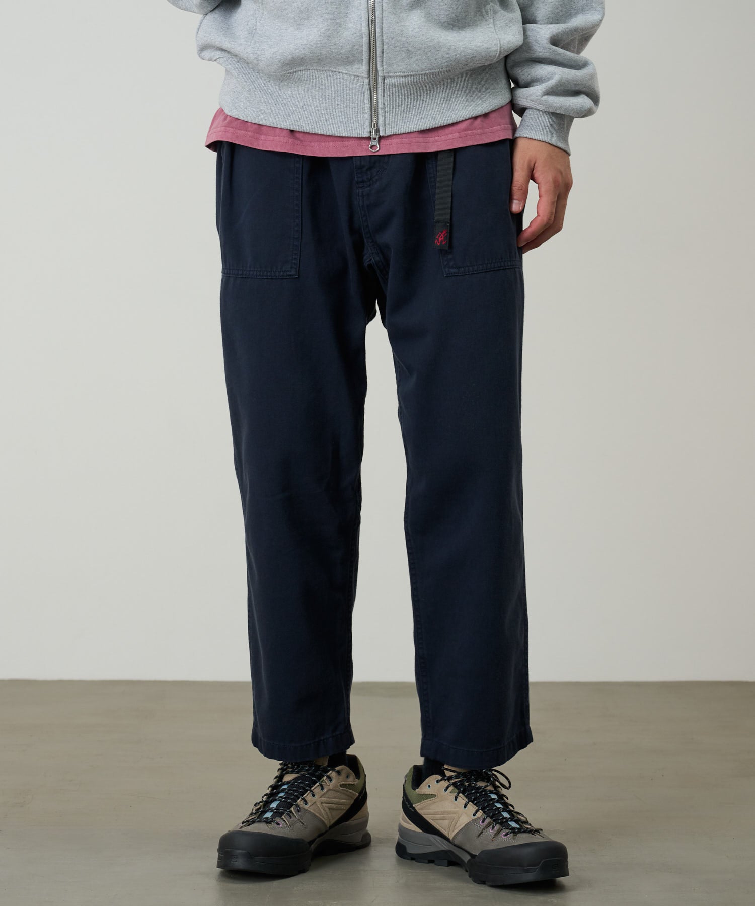 Gramicci Loose Tapered Pant Double Navy detail view cotton twill fabric