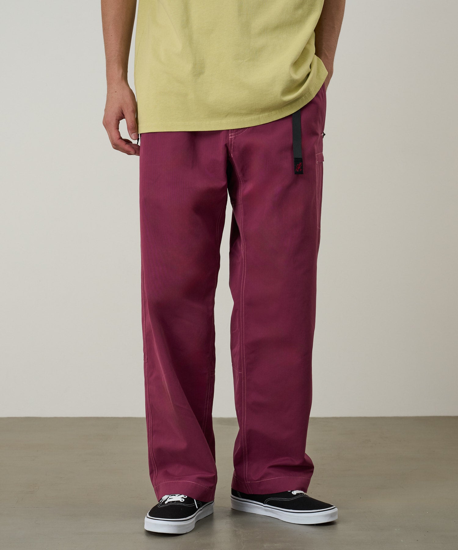 Gramicci Milton Pant Burgundy side view relaxed straight leg outdoor pants fit