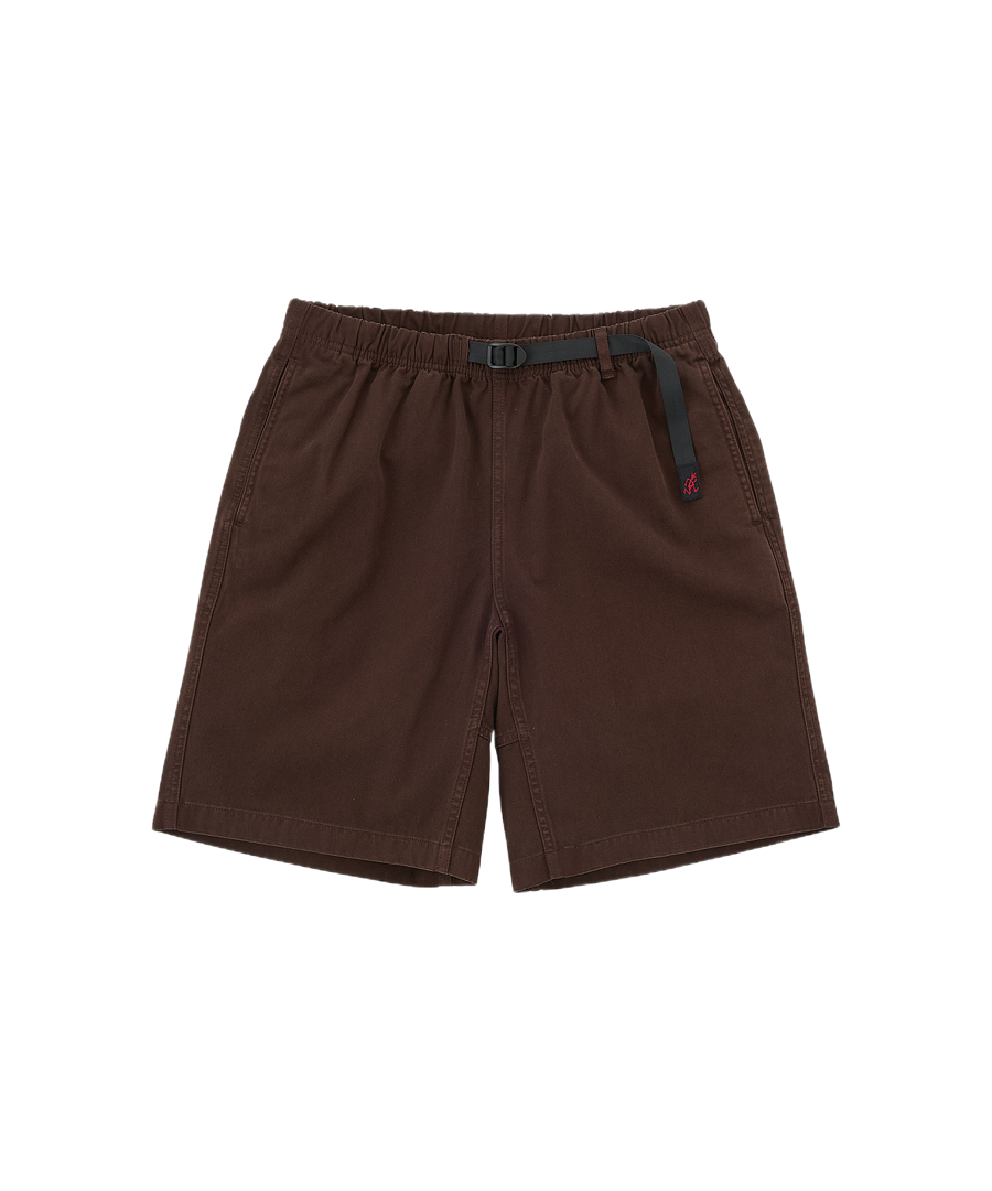 Flat lay view of Gramicci OGT chocolate brown shorts
