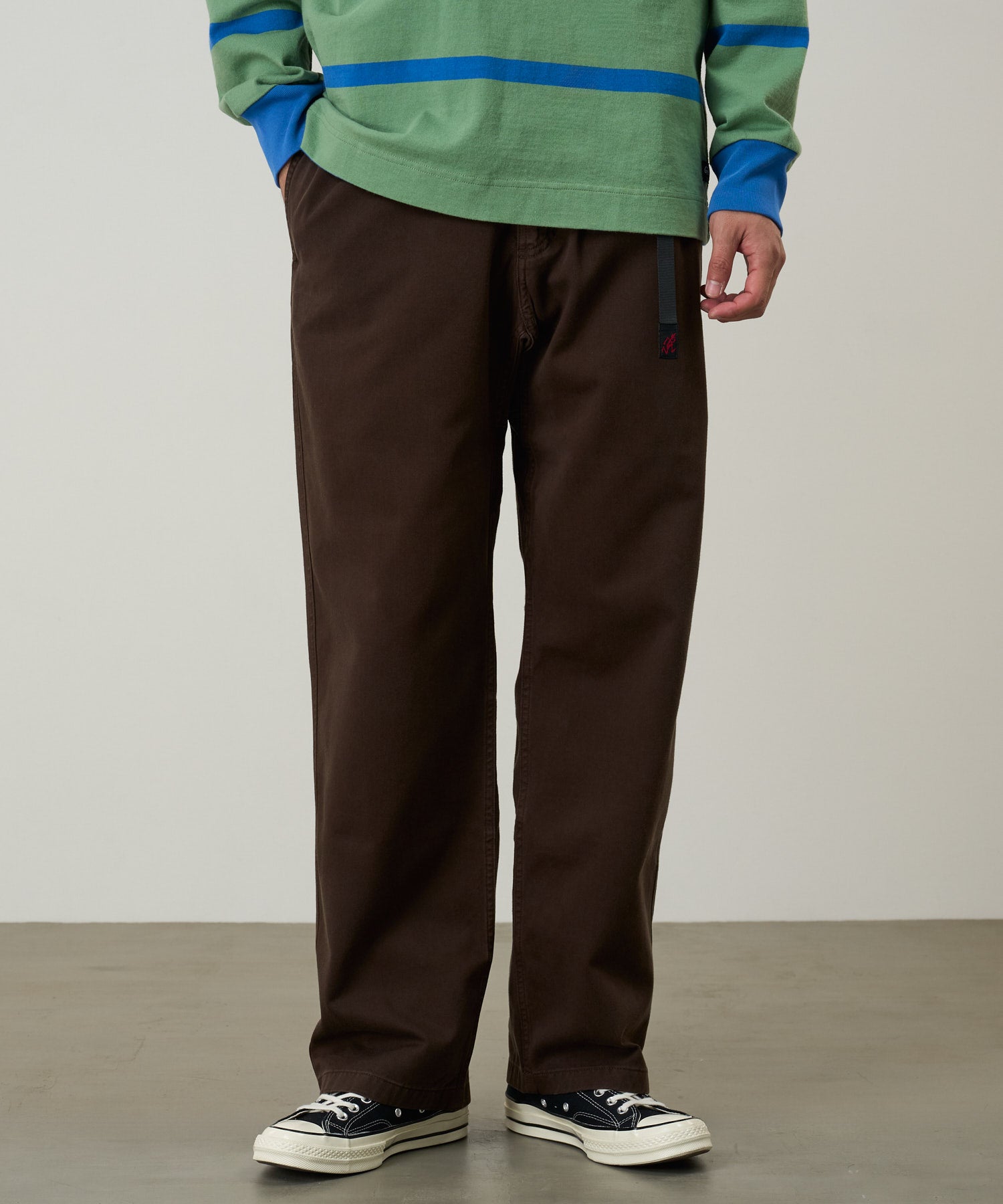 Gramicci Straight Fit Pant Chocolate model side view straight-leg pants