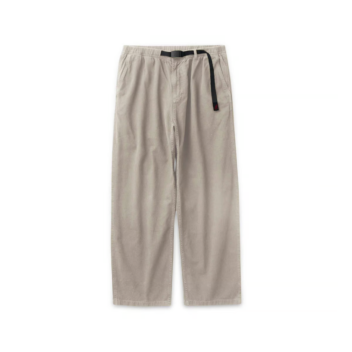 Gramicci Wide Pant Dune Pigment crafted from durable eco cotton twill with a relaxed wide-leg fit and integrated webbing belt for everyday comfort.
