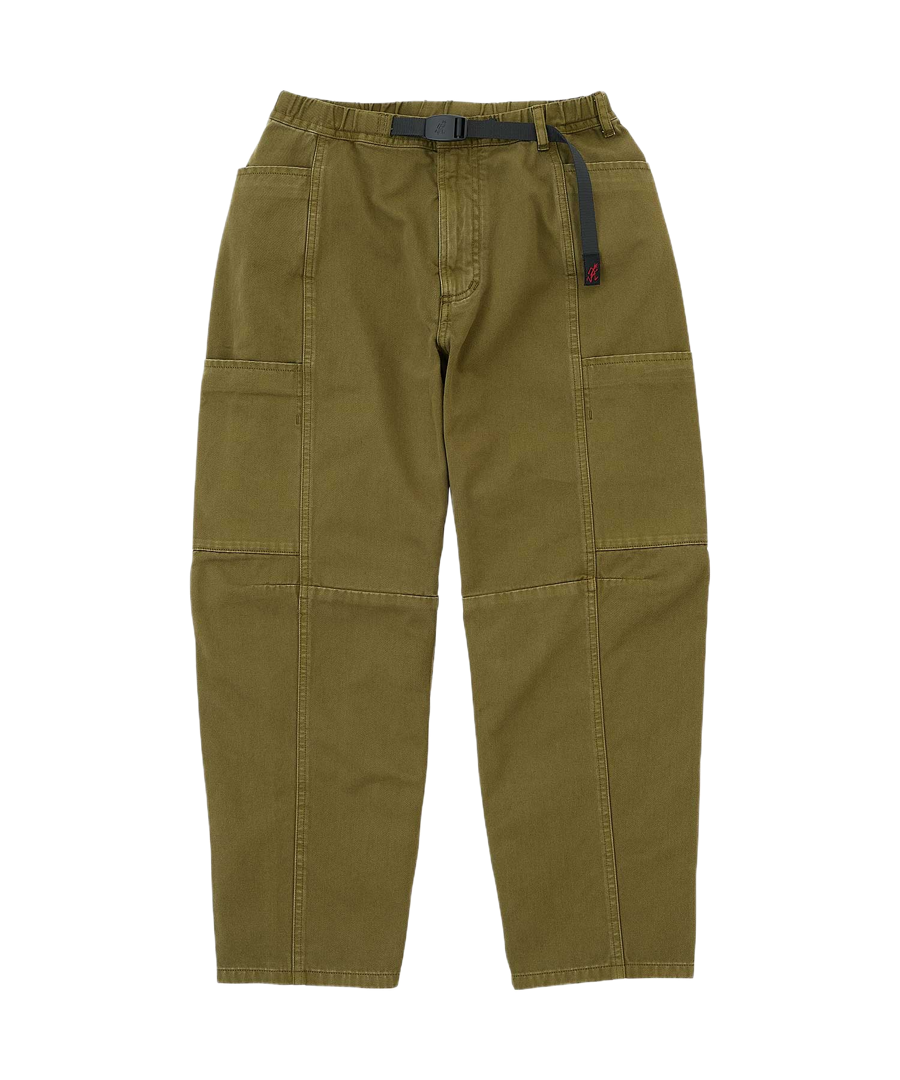 Women wearing Gramicci W’s Voyager Pant Army Pigment relaxed eco cotton outdoor pants front view