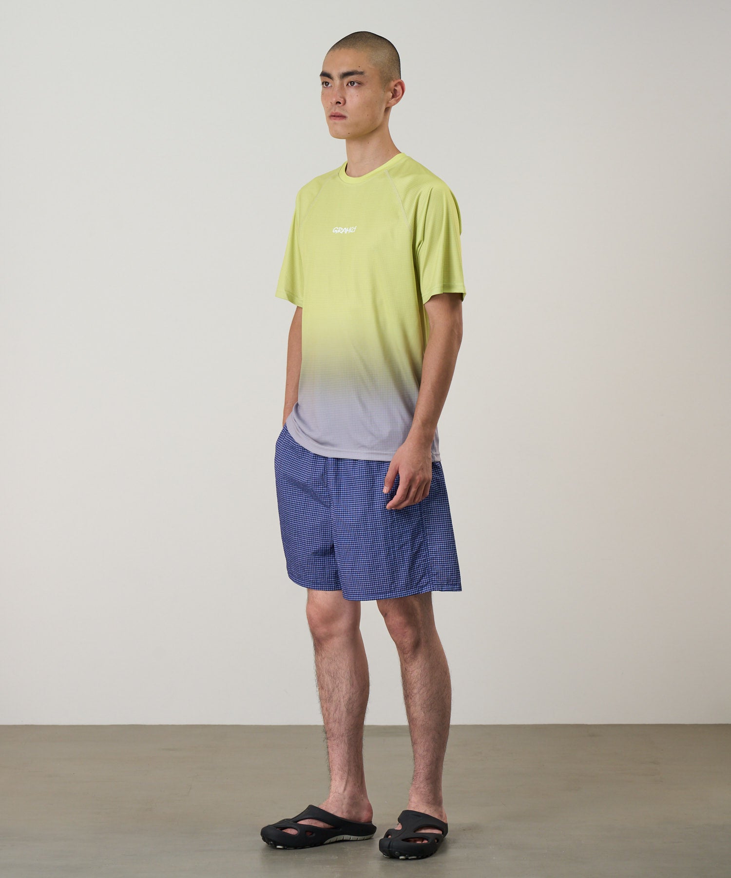 UPF Shield Short Sleeve Top Yellow Gradient worn by model – side view breathable UV protection activewear