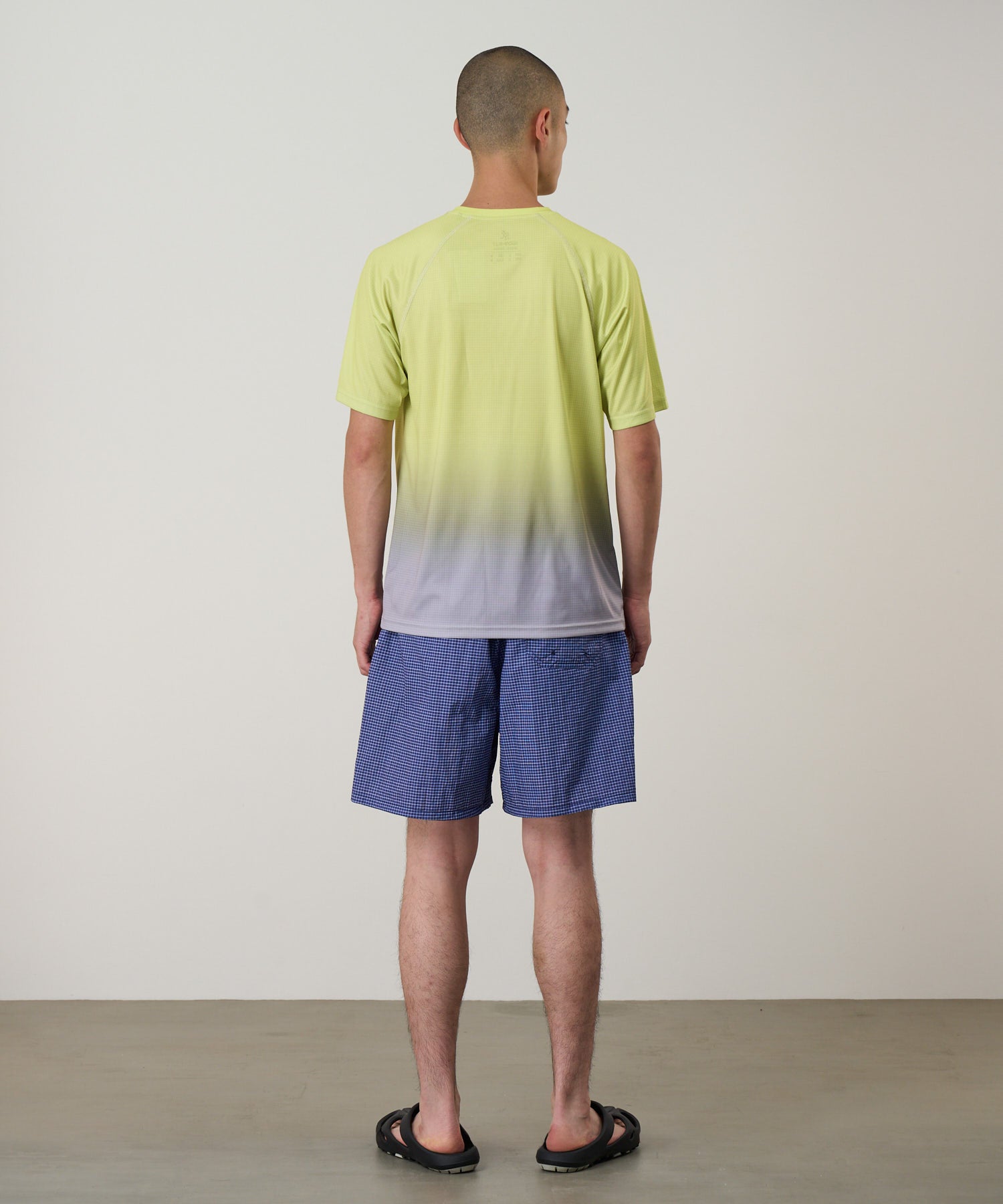 Yellow Gradient UPF Shield top on model – back view breathable stretch UV protection shirt