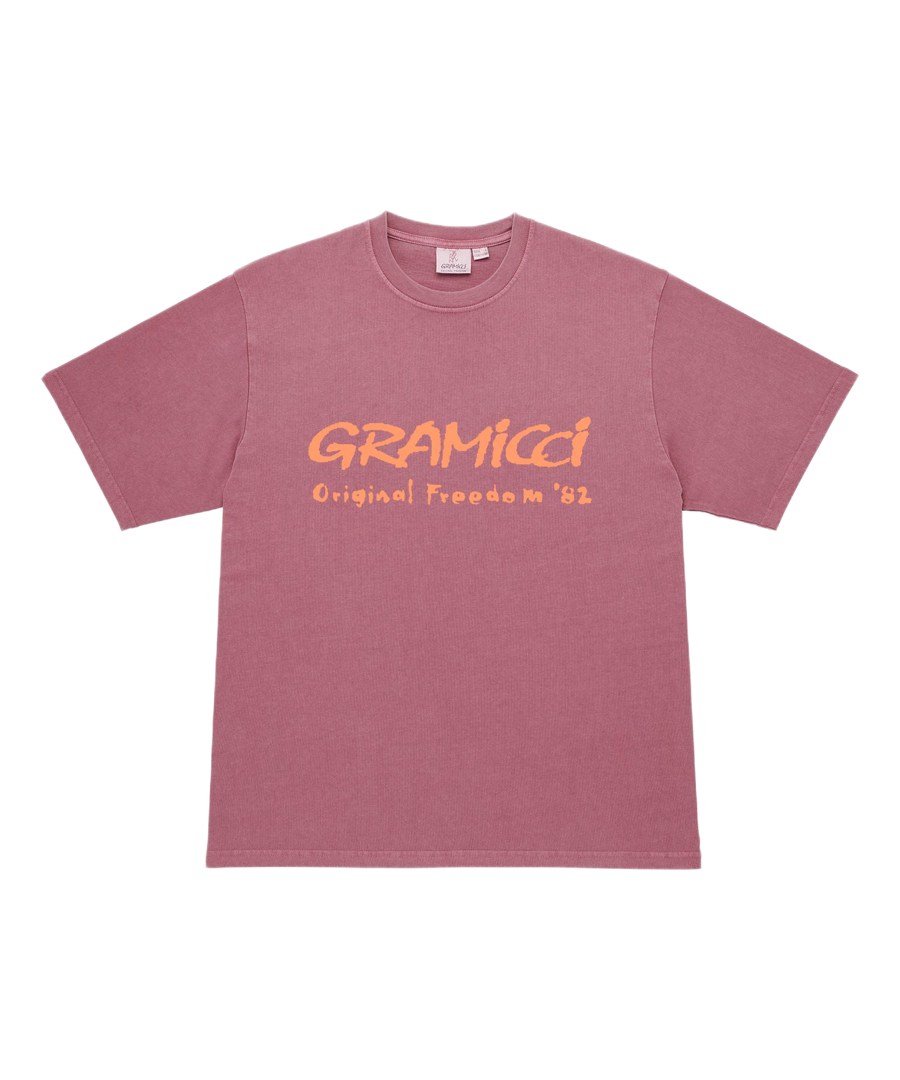 Gramicci Freedom Tee Red Pigment – eco cotton vintage dyed t-shirt with soft breathable fabric for everyday streetwear