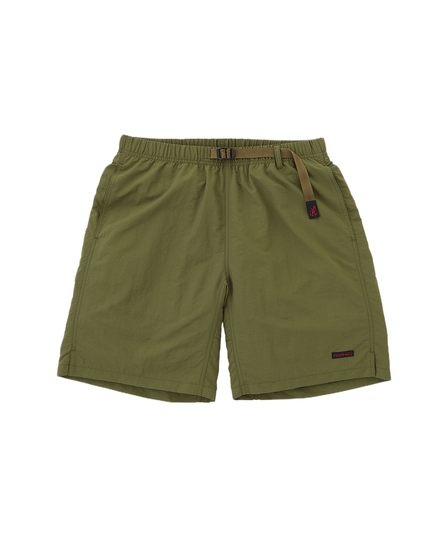 Gramicci Olive Packable G-Short – lightweight nylon travel shorts with relaxed fit, adjustable belt and outdoor-ready design Gramicci