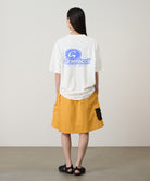 Model wearing Gramicci ’82 Tee White eco cotton graphic T-shirt streetwear fit