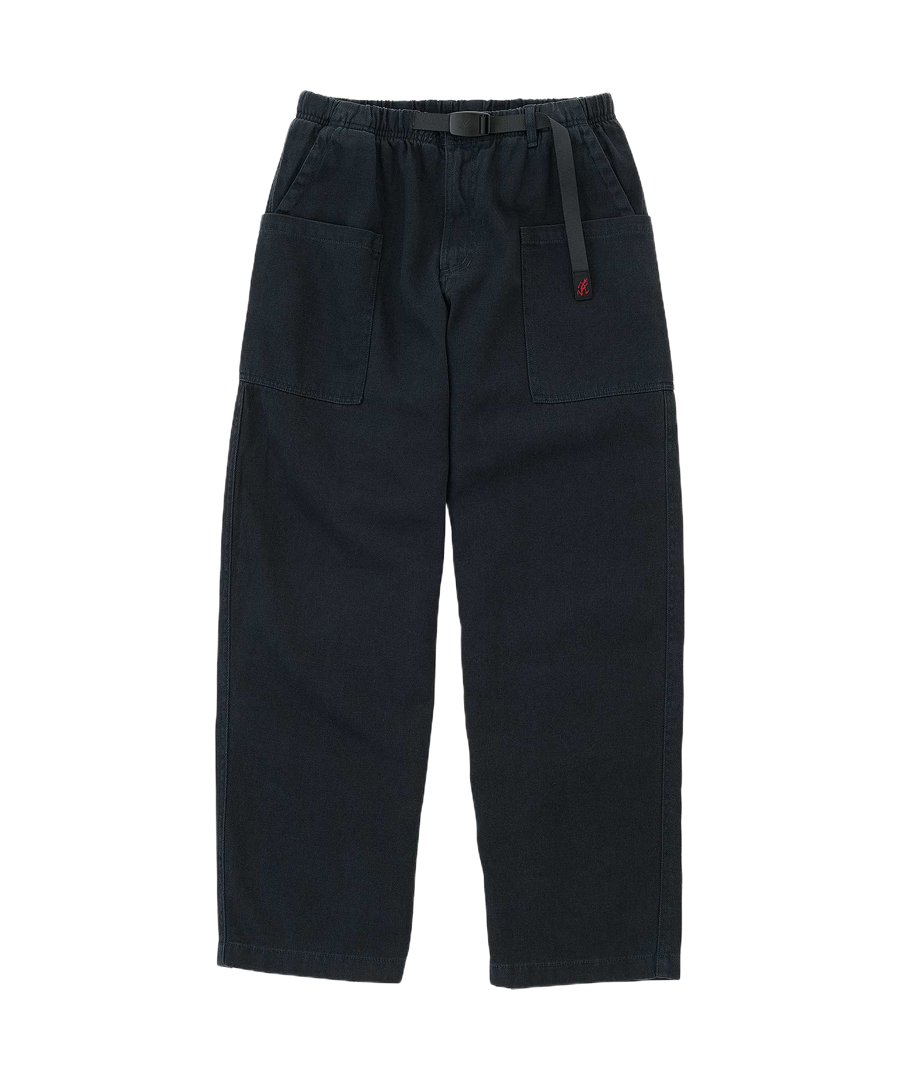 Gramicci Hemp Relaxed Pant Carbon – durable hemp cotton relaxed fit outdoor pants with integrated belt and diamond gusset