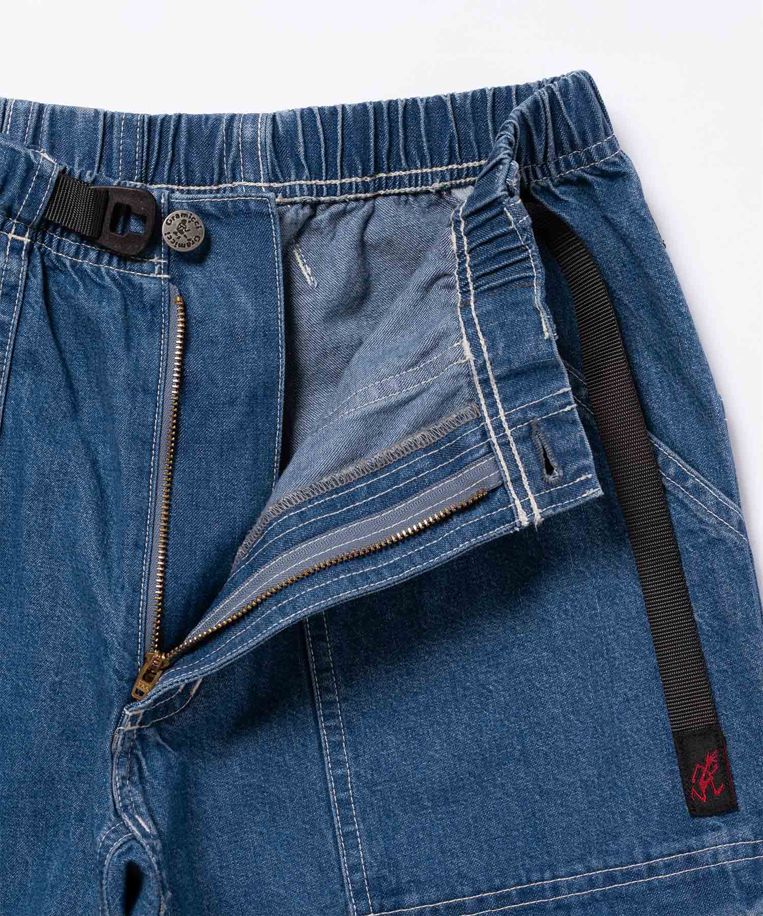Gramicci denim EQT pants light wash fabric detail durable cotton denim texture
