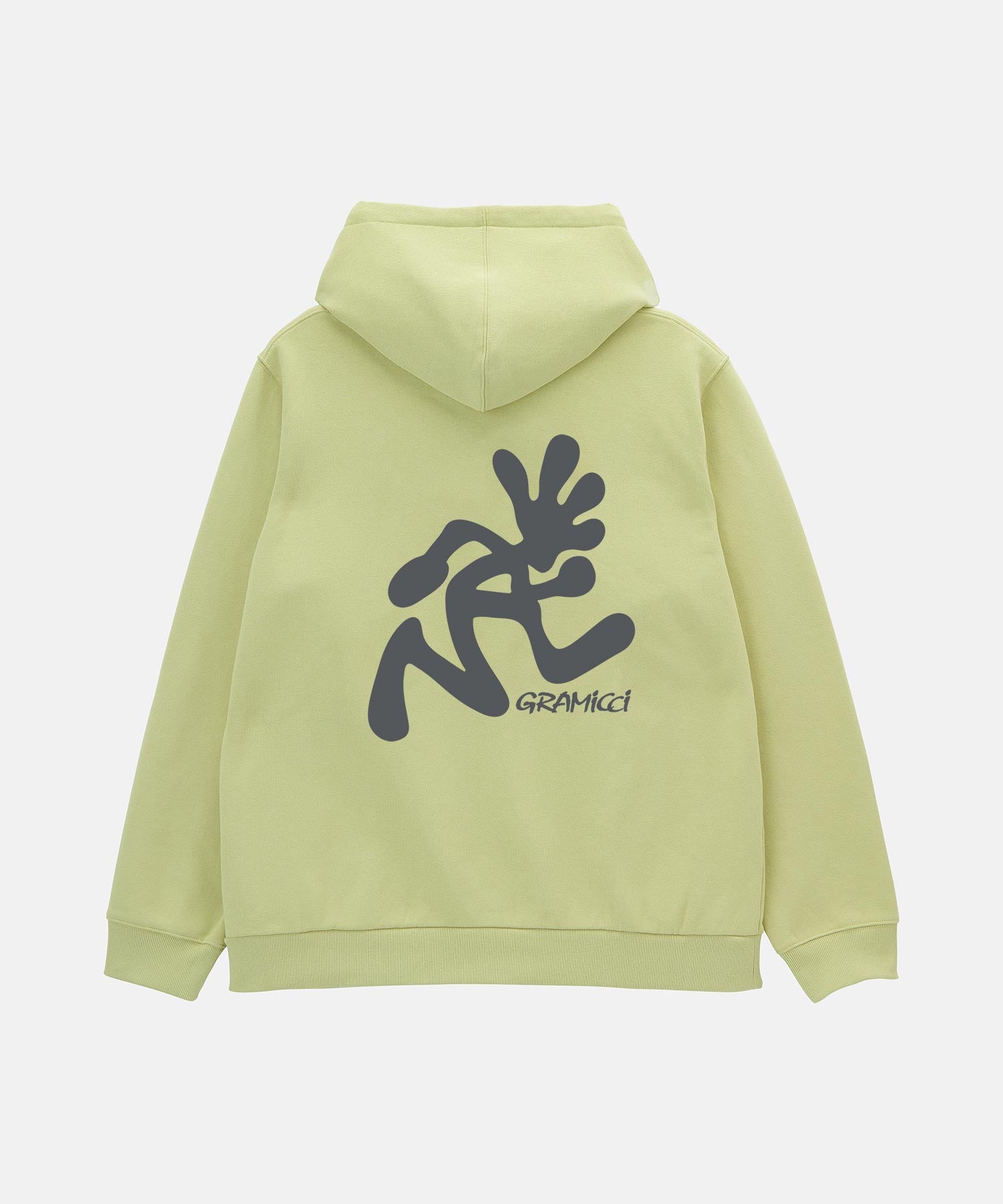 Gramicci Running Man hoodie in lime green – back view relaxed fit sweatshirt for outdoor and casual wear