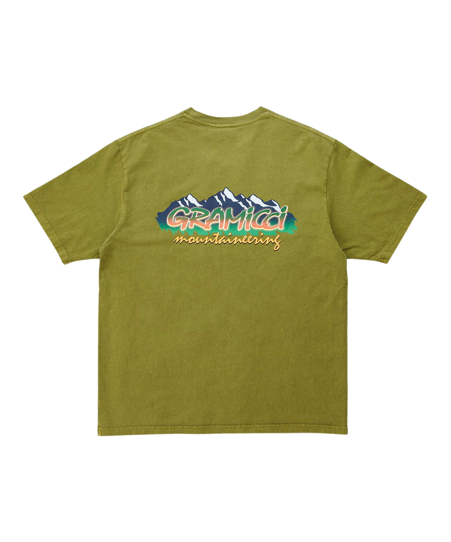 Gramicci Mountaineering Tee in Pistachio Pigment made from 100% eco cotton with a regular fit