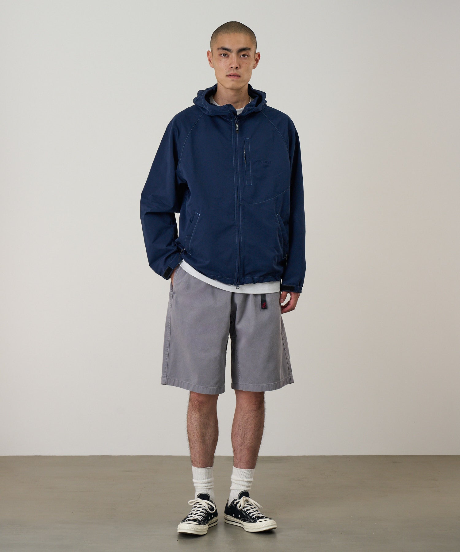 Gramicci Natural Dyed Jam Short Grey men wearing relaxed fit cotton corduroy shorts outfit