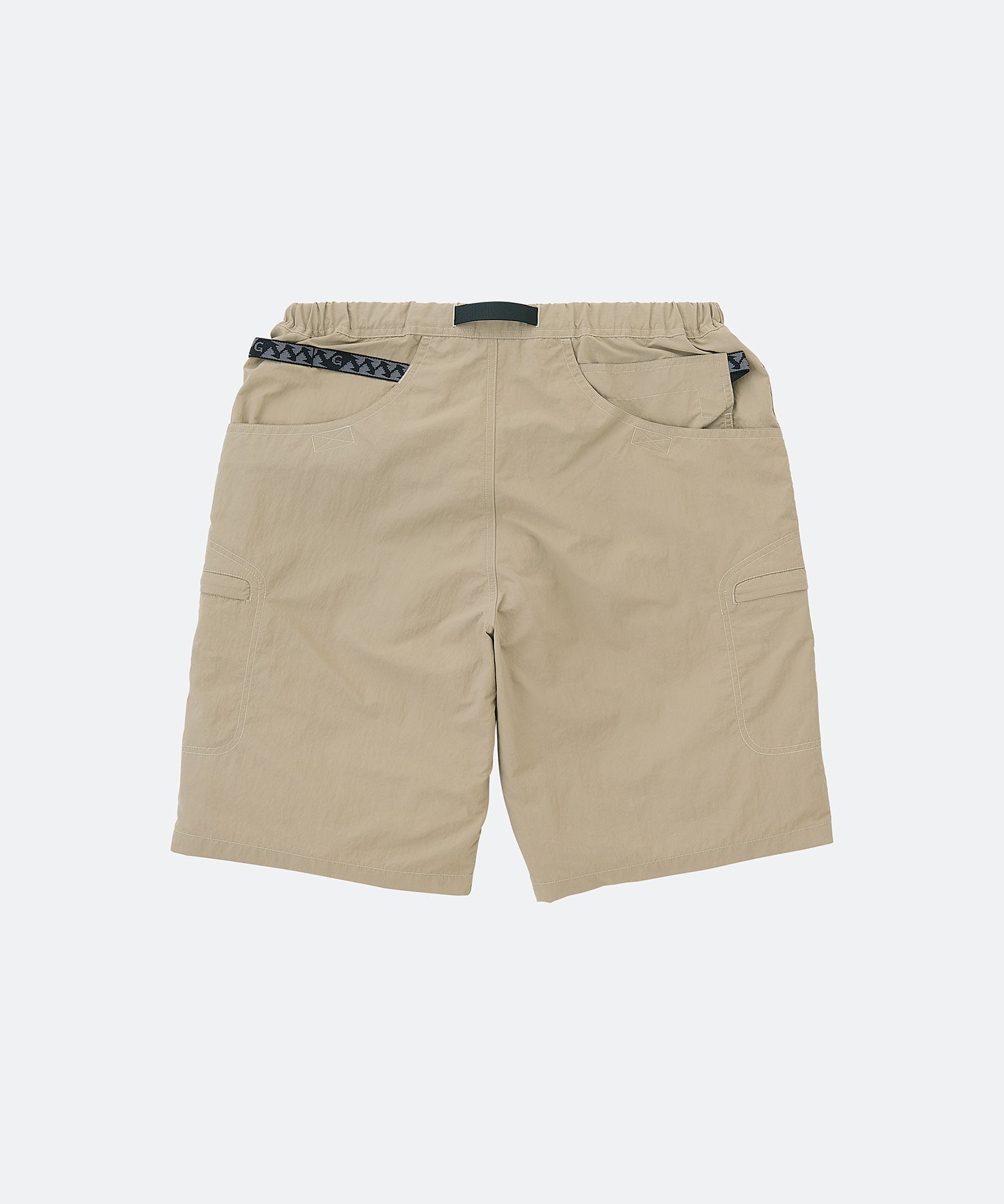 Back view of Gramicci Nylon Cliff Short Milk Tea with lightweight recycled nylon, cargo pockets and a comfortable fit for everyday wear.
