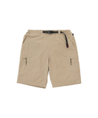 Gramicci Nylon Cliff Short Milk Tea crafted from lightweight recycled nylon with cargo pockets and an adjustable belt for everyday wear and outdoor adventures.