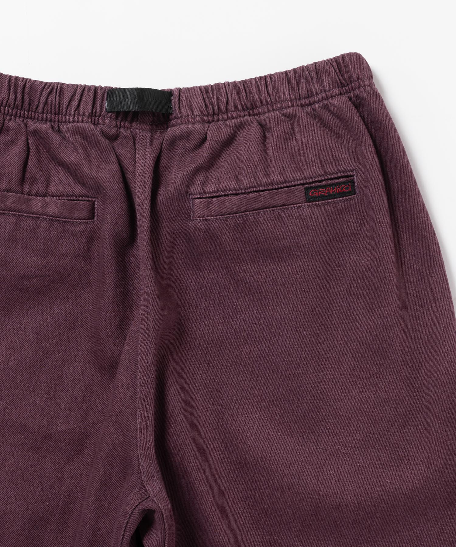 Close-up detail of Gramicci Nylon Explorer Cargo Shorts Deep Grape showing durable nylon fabric and construction stitching