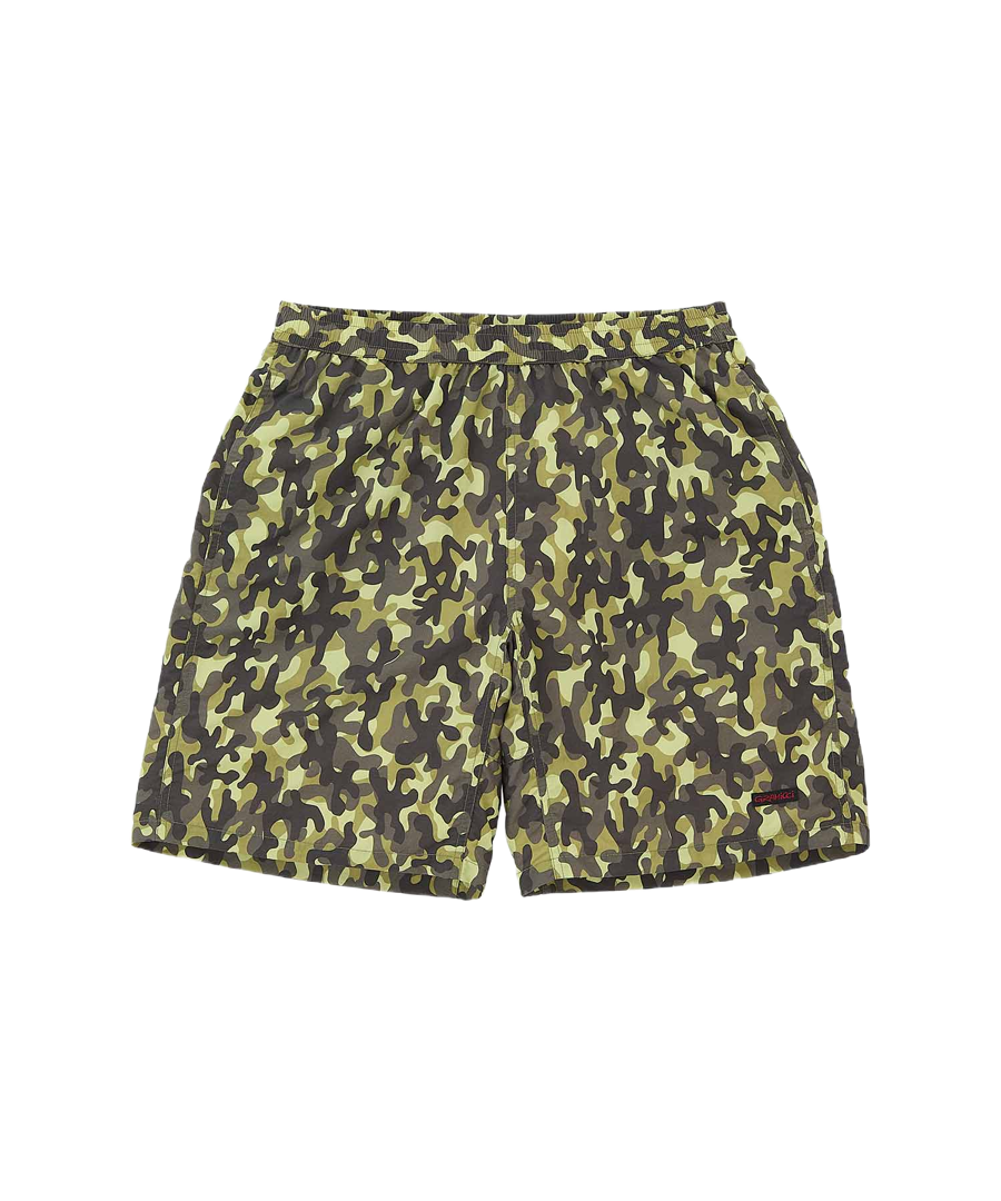 Gramicci Nylon Reef Short Olive Camo – quick-dry water-resistant nylon shorts with elastic waistband for beach and outdoor wear