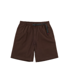 Flat lay view of Gramicci OGT chocolate brown shorts