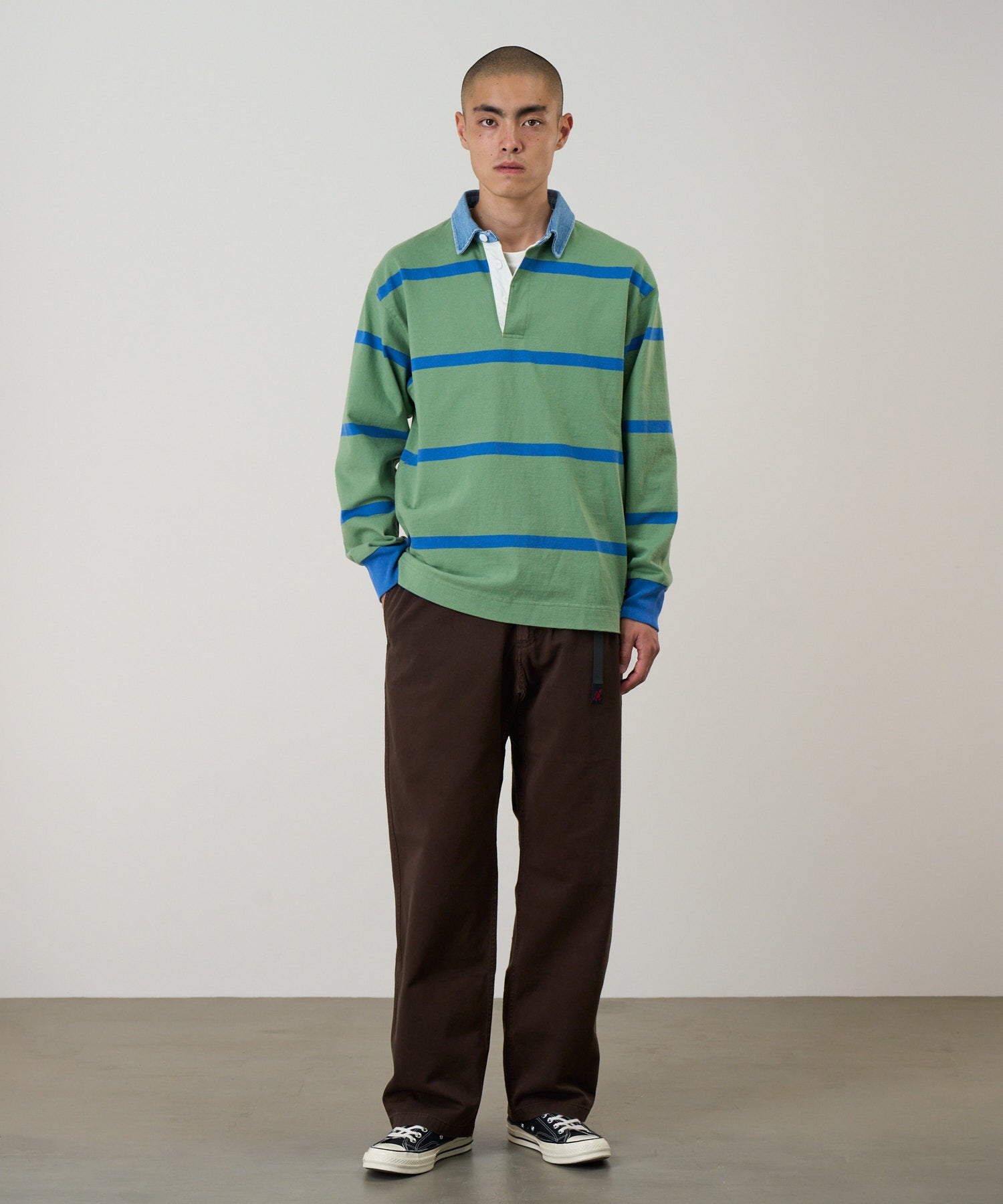 Gramicci Straight Fit Pant Chocolate model front view straight-leg pants