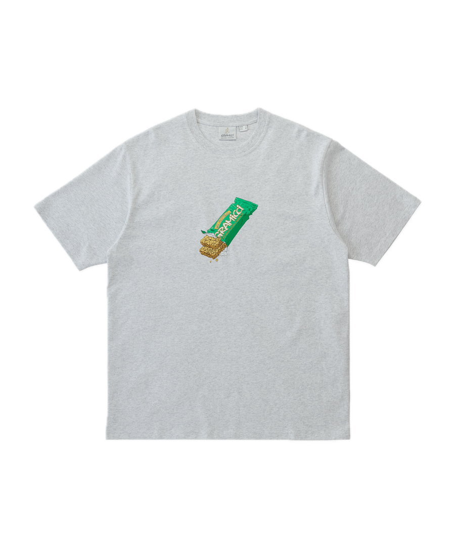 Granola Tee Heather Ash eco cotton graphic t-shirt front view relaxed fit everyday wear