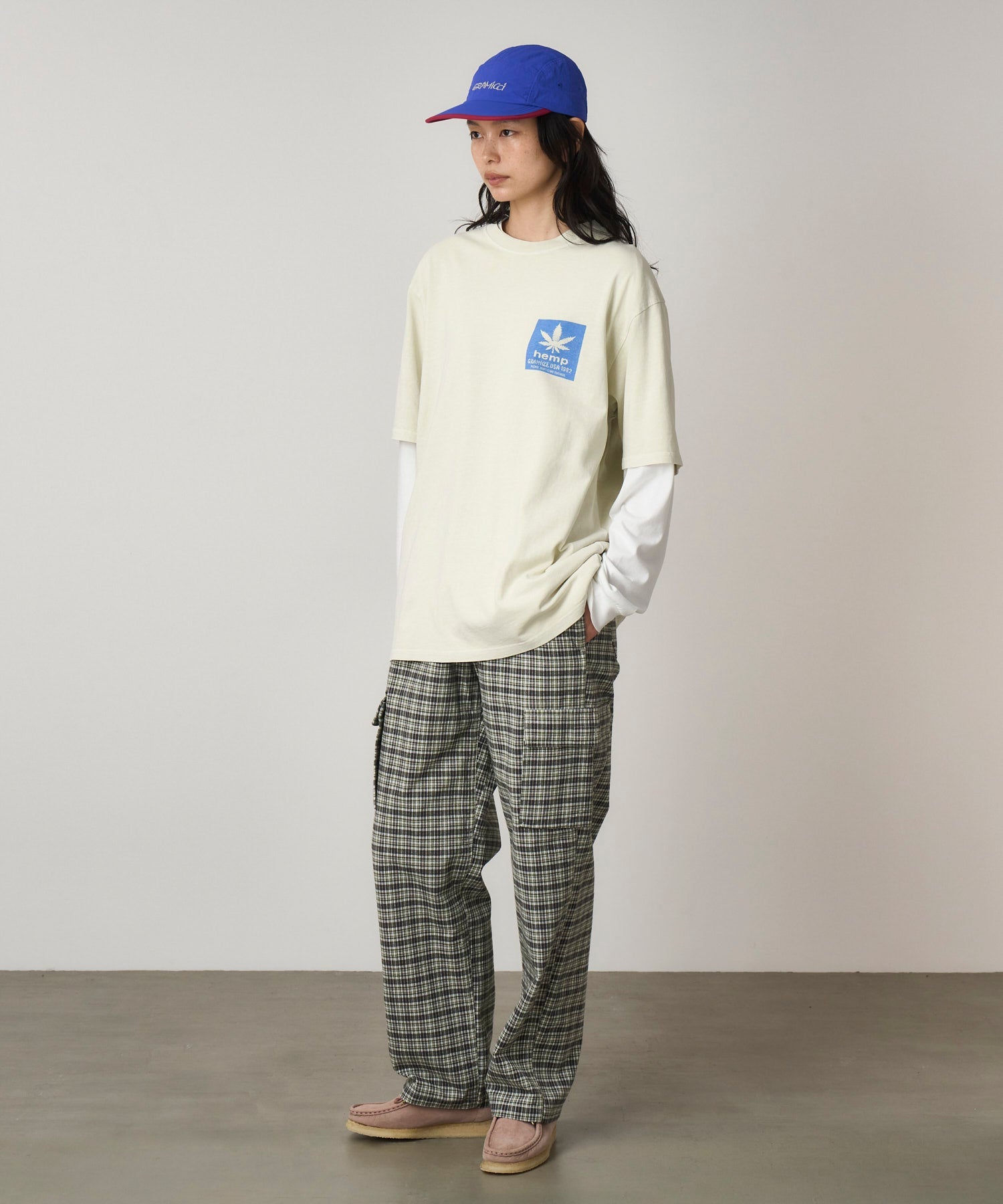 Hemp Tee Natural Pigment eco cotton graphic t-shirt side view on model relaxed fit casual streetwear