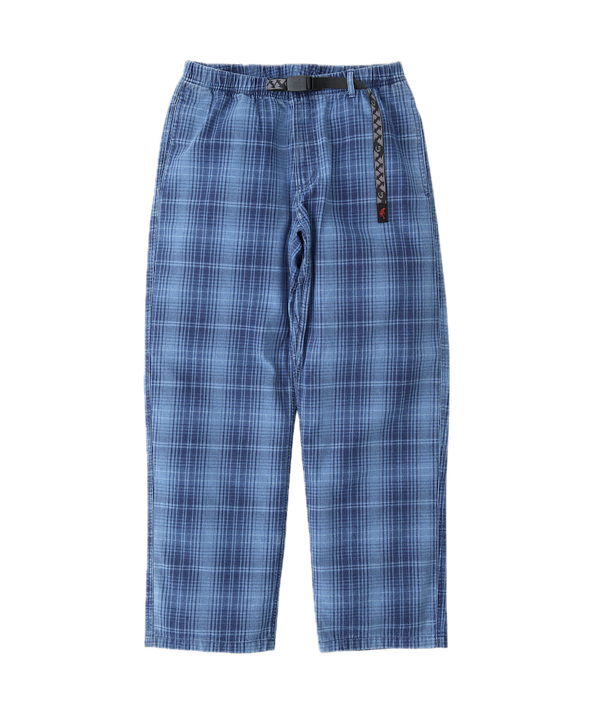 Gramicci O.G. denim plaid pant indigo checkered relaxed fit cotton trousers