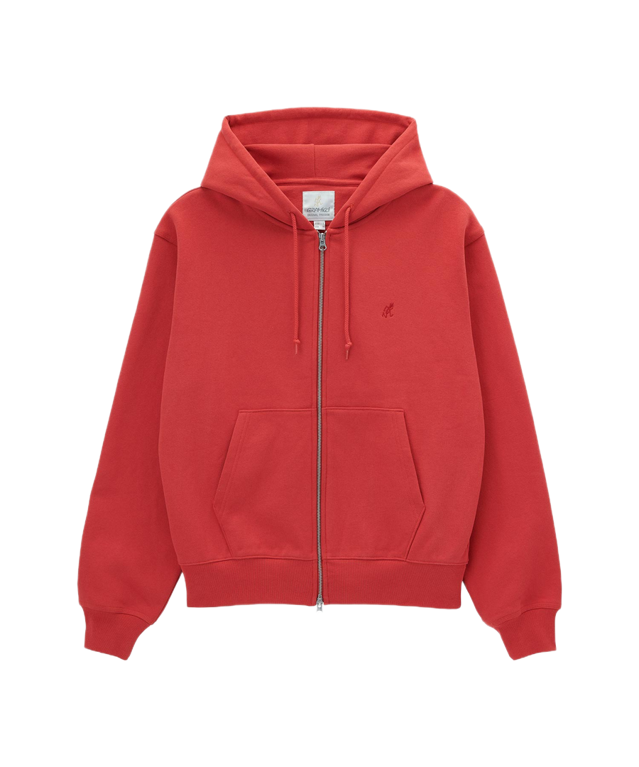 One Point Zip Hoodie Crimson Red fleece zip hoodie casual outdoor wear