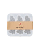 Front view of Gramicci Running Man Ice Cube Tray in glacier color, flexible silicone mold for creating branded shaped ice cubes