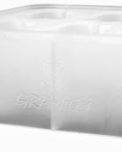 Angled view of Running Man Ice Cube Tray in glacier made from 100% food-grade silicone showing flexible mold design for creating shaped ice cubes